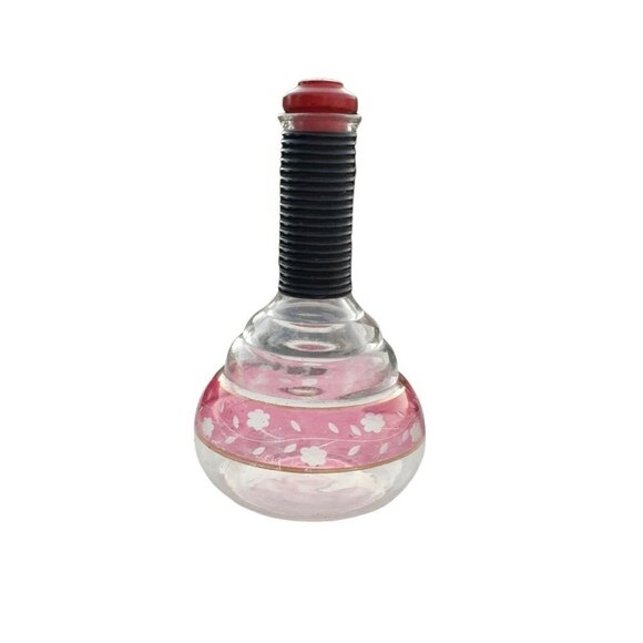 Vtg Kent Wine Decanter Plastic Ribbed Neck Red Flash Etched Glass Flower Barware - Picture 1 of 5